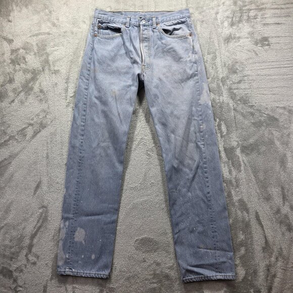 Levis 501 Jeans Mens 33x34 Light Wash Blue Button Fly Straight Leg Paint Stains - Picture 3 of 13